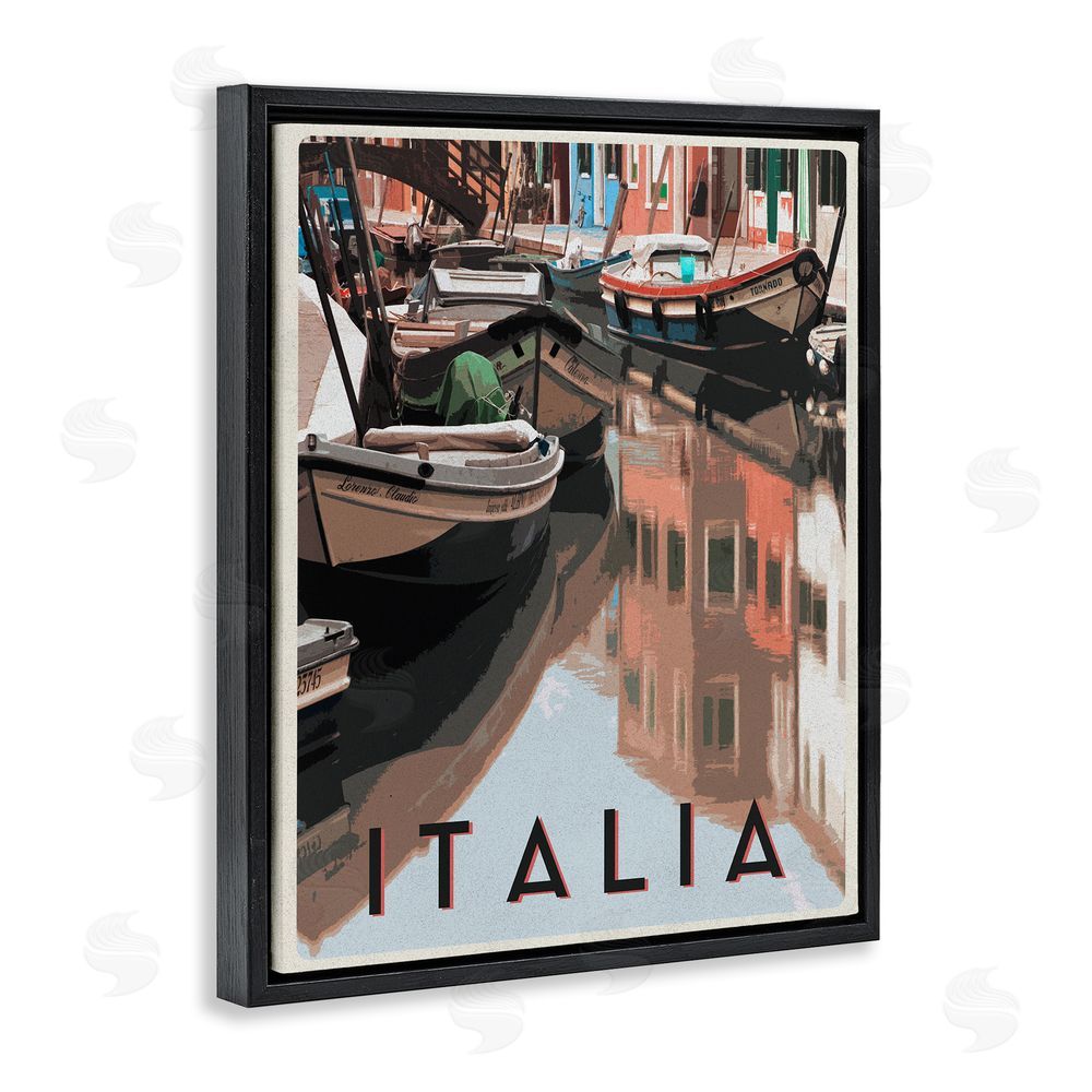 Sundance Graphics Italia Canal Poster Black Floating Frame Canvas Wall Art Print