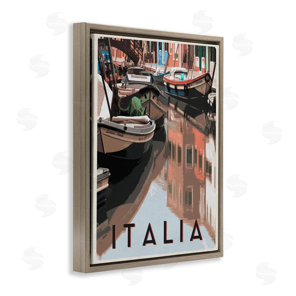 Sundance Graphics Italia Canal Poster Brown Floating Frame Canvas Wall Art Print
