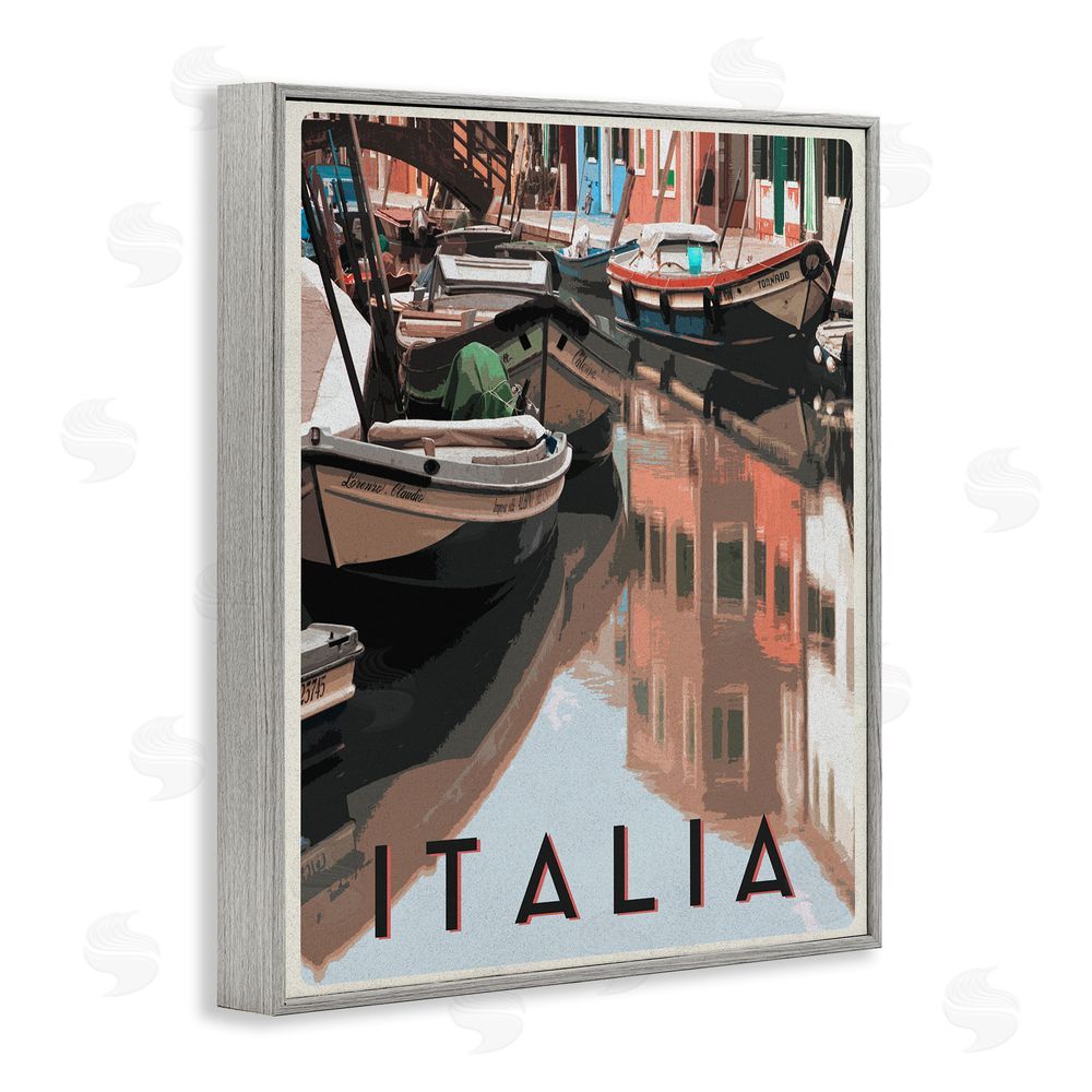 Sundance Graphics Italia Canal Poster Gray Framed Giclee Wall Art Print