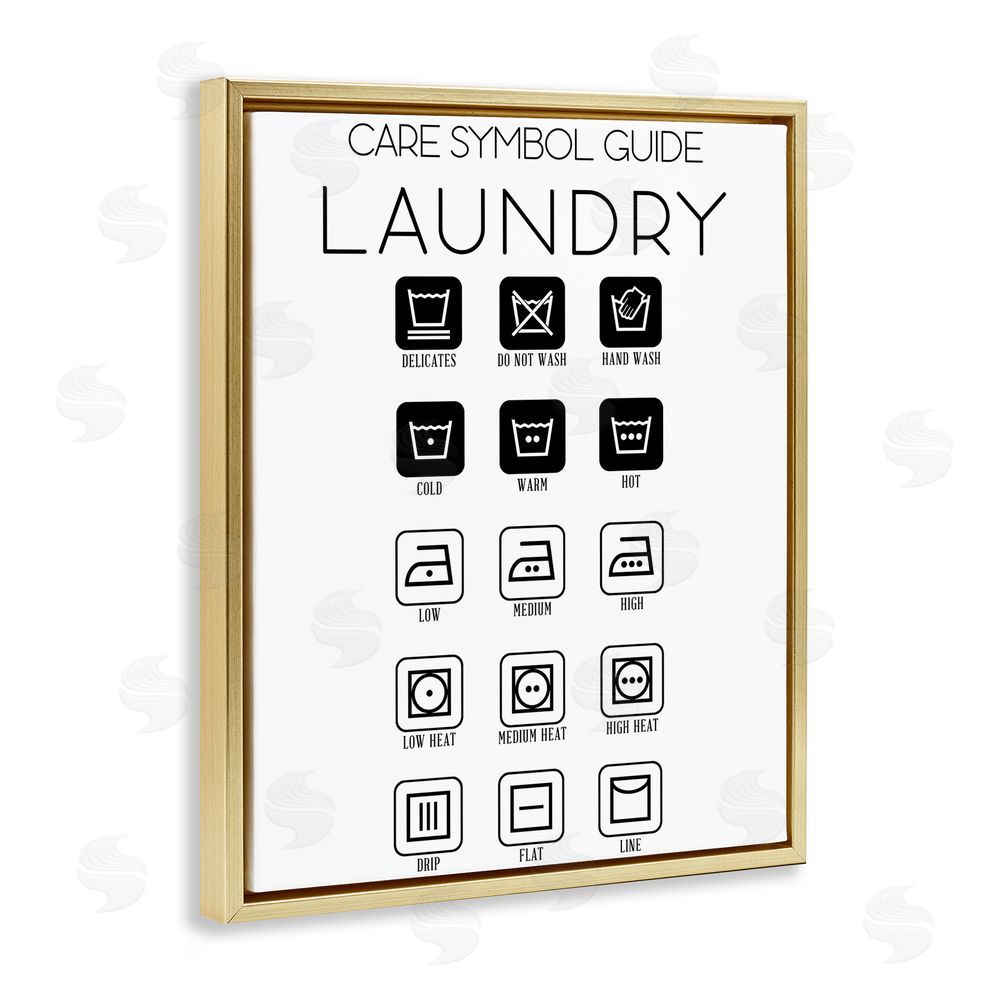 Sundance Graphics Laundry Care Symbol Guide Gold Floating Frame Canvas Wall Art Print