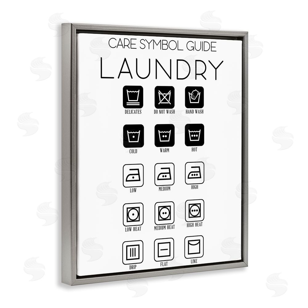 Sundance Graphics Laundry Care Symbol Guide Gray Floating Frame Canvas Wall Art Print