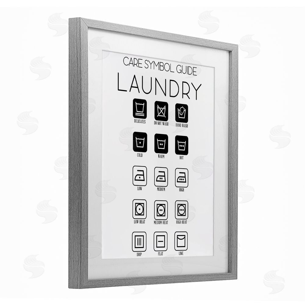Sundance Graphics Laundry Care Symbol Guide Gray Framed Print Under Glass Wall Art
