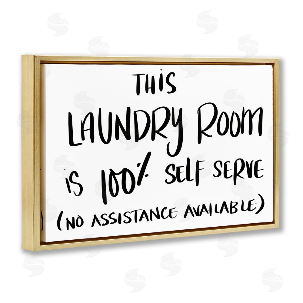 Sundance Graphics Self Serve Laundry No Assistance Gold Floating Frame Canvas Wall Art Print