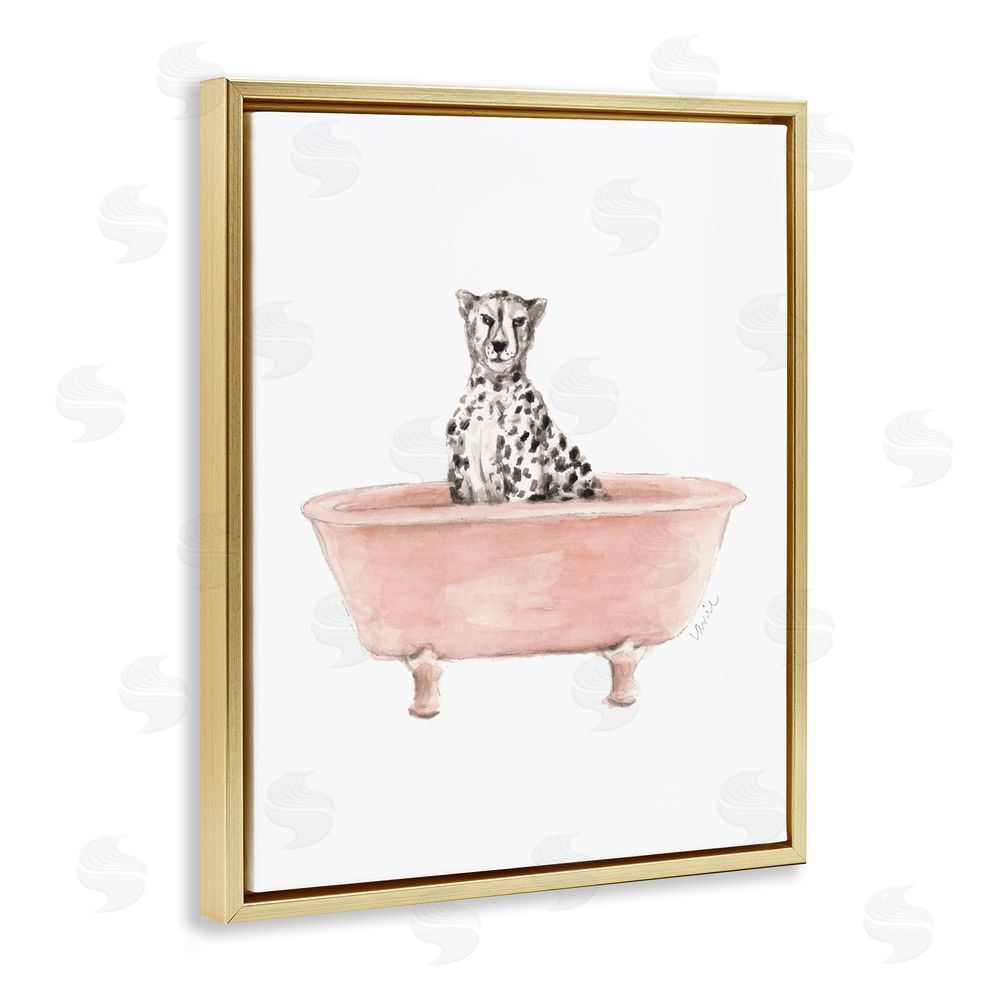 Sundance Graphics Cheetah in Pink Tub Gold Floating Frame Canvas Wall Art Print