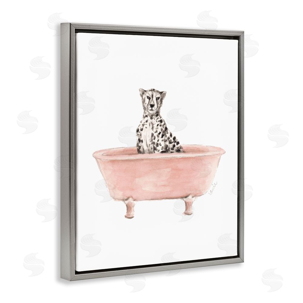 Sundance Graphics Cheetah in Pink Tub Gray Floating Frame Canvas Wall Art Print