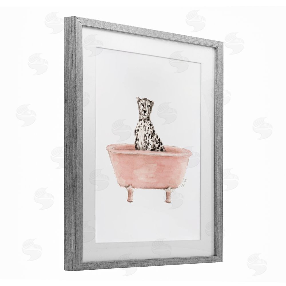 Sundance Graphics Cheetah in Pink Tub Gray Framed Print Under Glass Wall Art