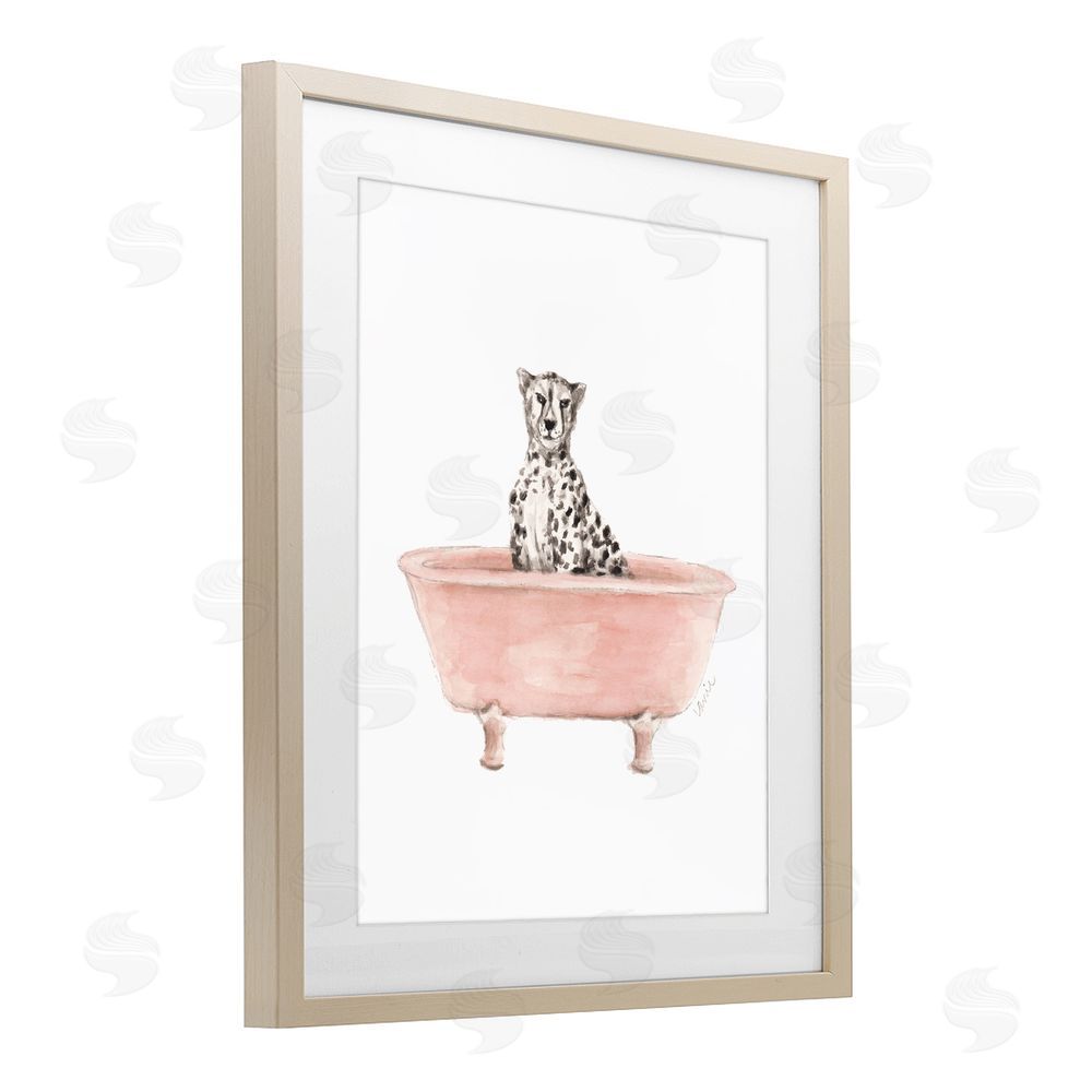 Sundance Graphics Cheetah in Pink Tub Birch Framed Print Under Glass Wall Art