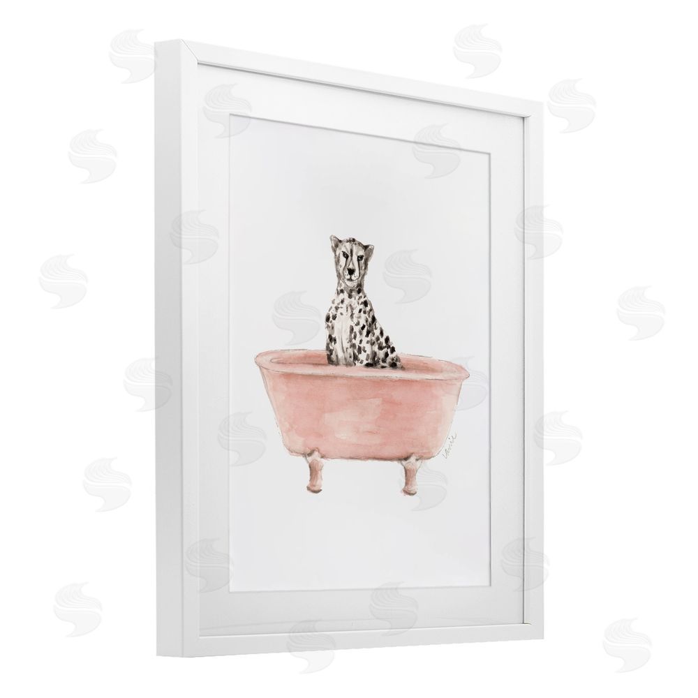 Sundance Graphics Cheetah in Pink Tub White Framed Print Under Glass Wall Art