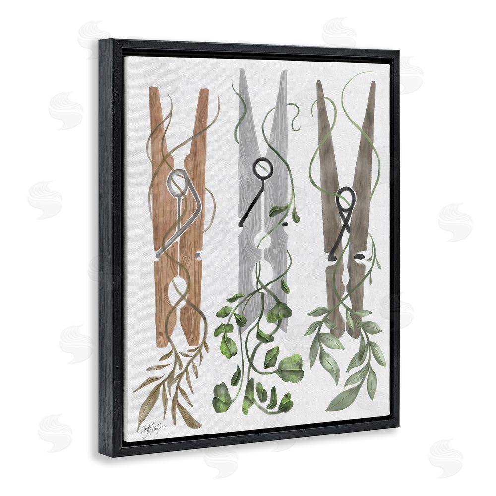 Sundance Graphics Ivy Wrapped Clothespins Black Floating Frame Canvas Wall Art Print