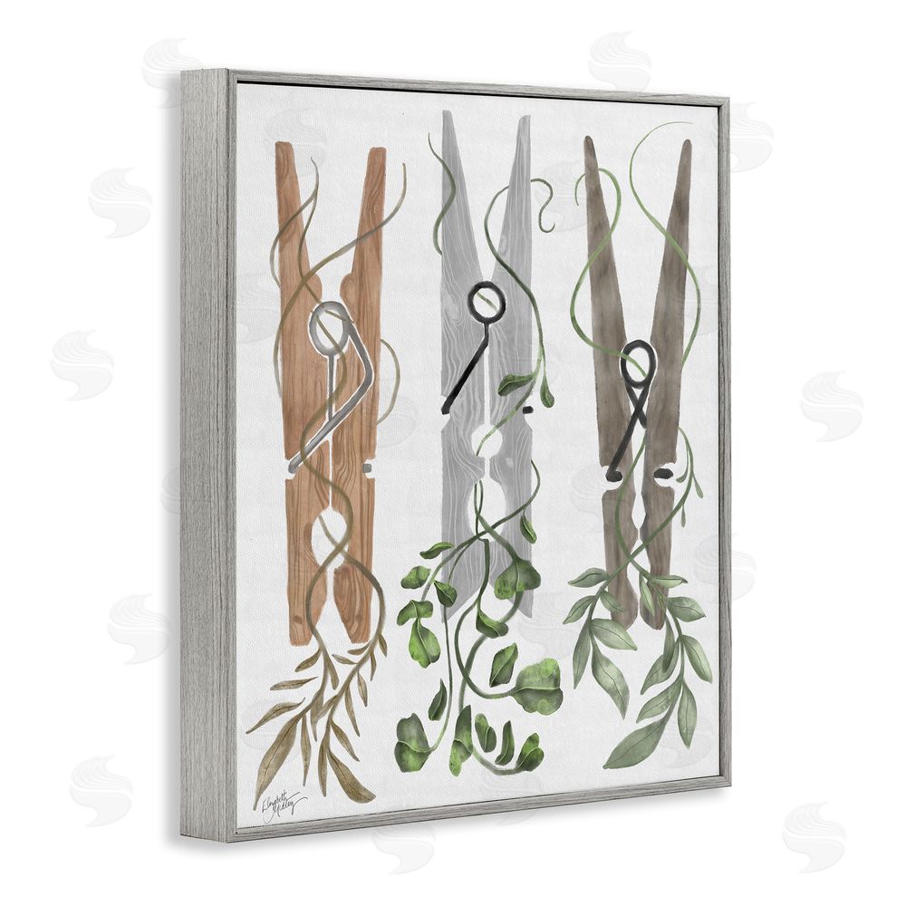 Sundance Graphics Ivy Wrapped Clothespins Gray Framed Giclee Wall Art Print