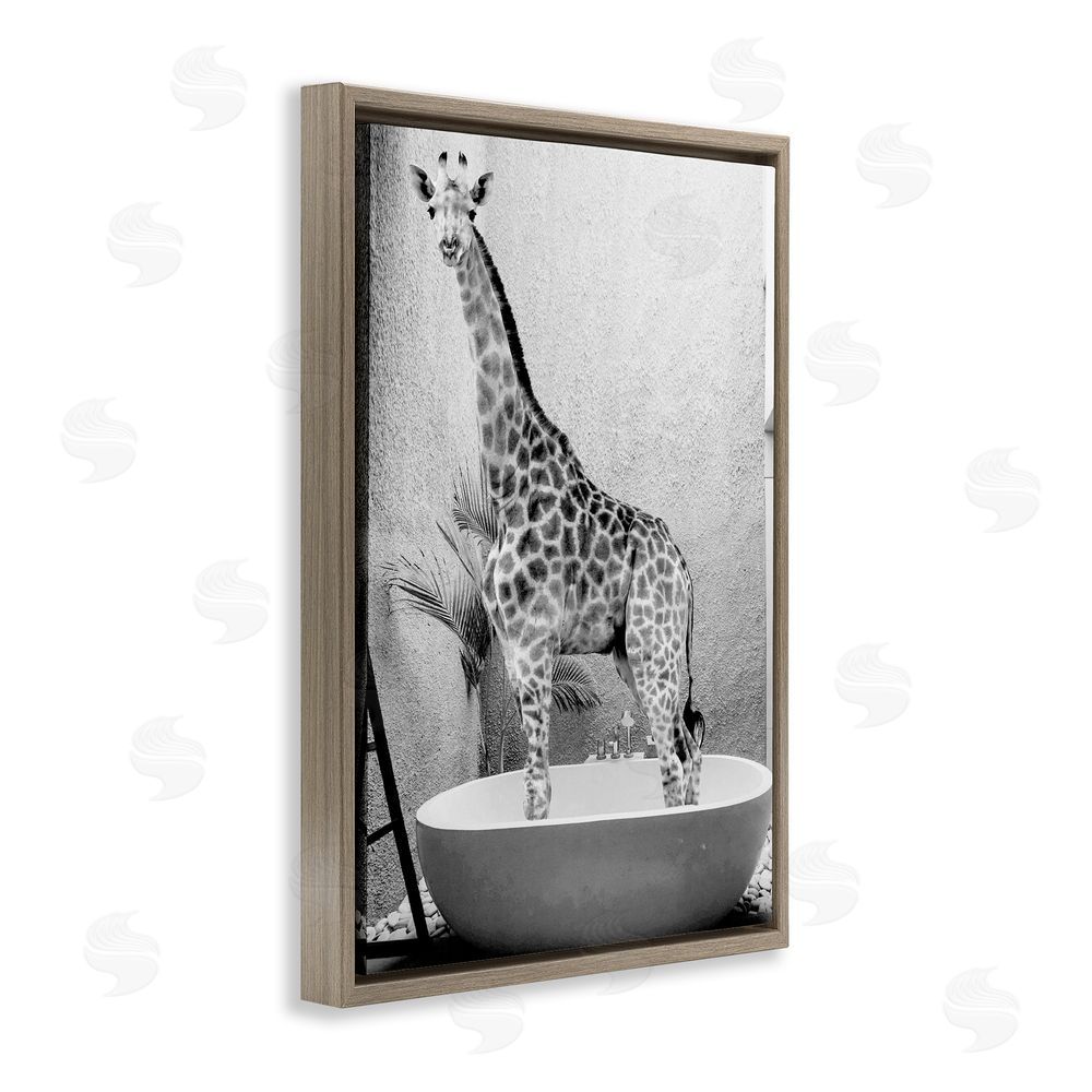 Sundance Graphics Safari Bath Standing Tall Brown Floating Frame Canvas Wall Art Print