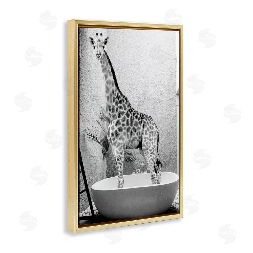 Sundance Graphics Safari Bath Standing Tall Gold Floating Frame Canvas Wall Art Print