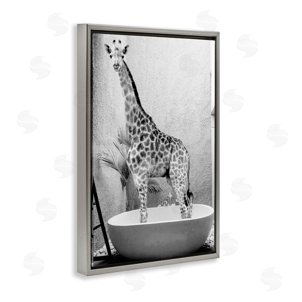 Sundance Graphics Safari Bath Standing Tall Gray Floating Frame Canvas Wall Art Print