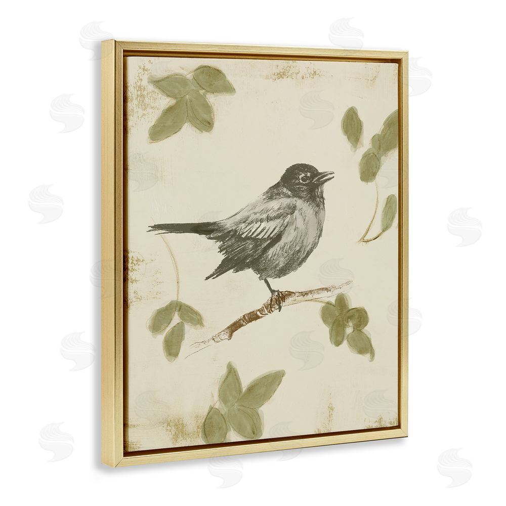 Sundance Graphics Bird Scene over Neutral Gold Floating Frame Canvas Wall Art Print