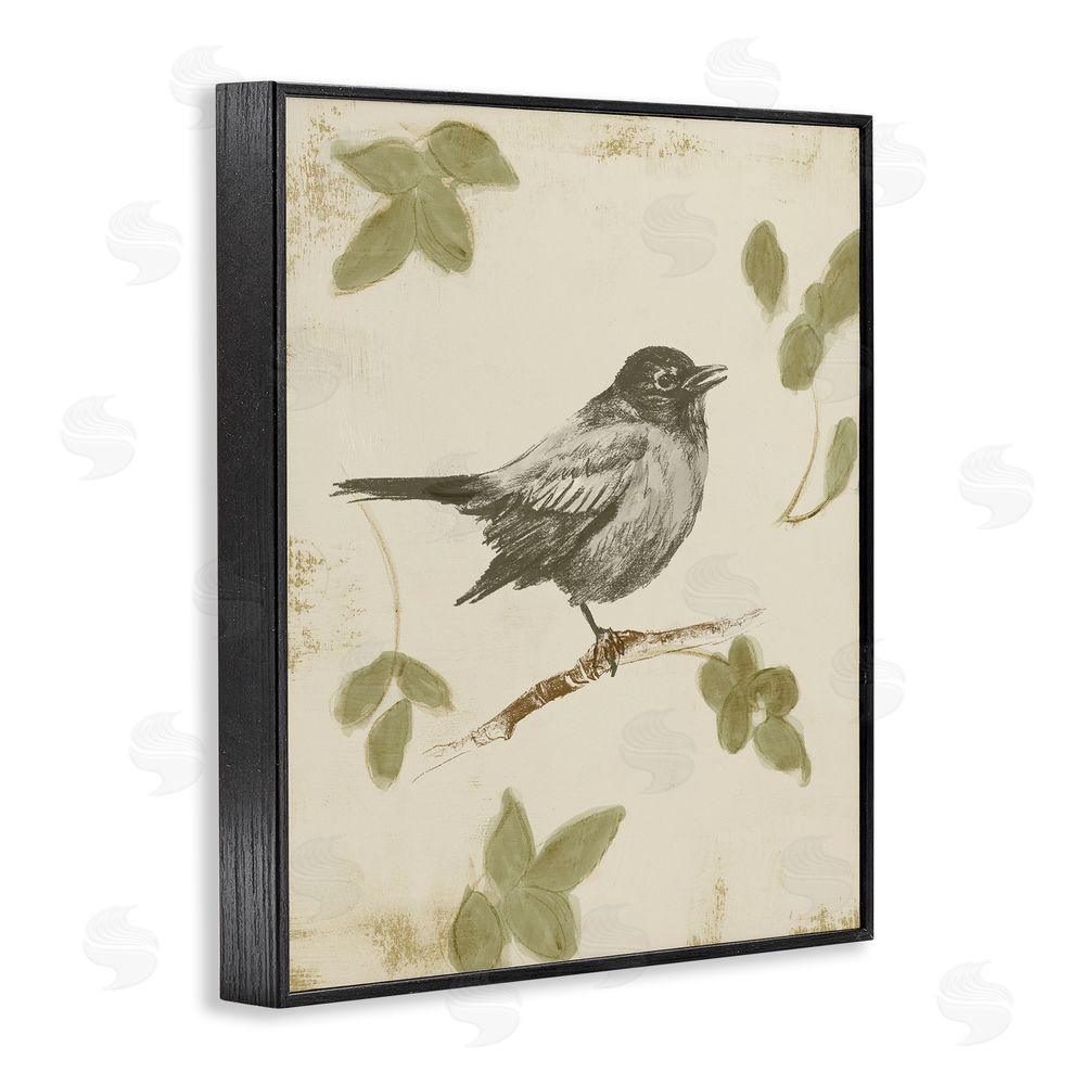Sundance Graphics Bird Scene over Neutral Black Framed Giclee Wall Art Print