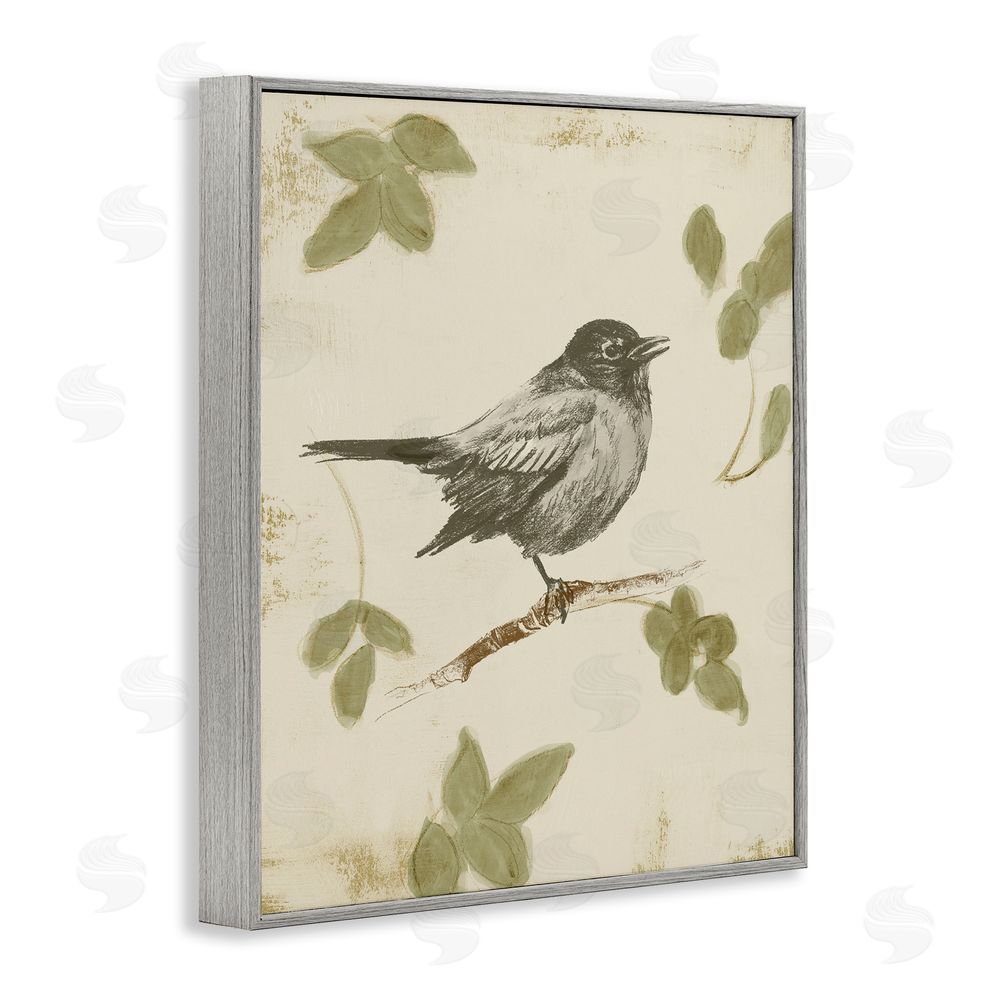Sundance Graphics Bird Scene over Neutral Gray Framed Giclee Wall Art Print