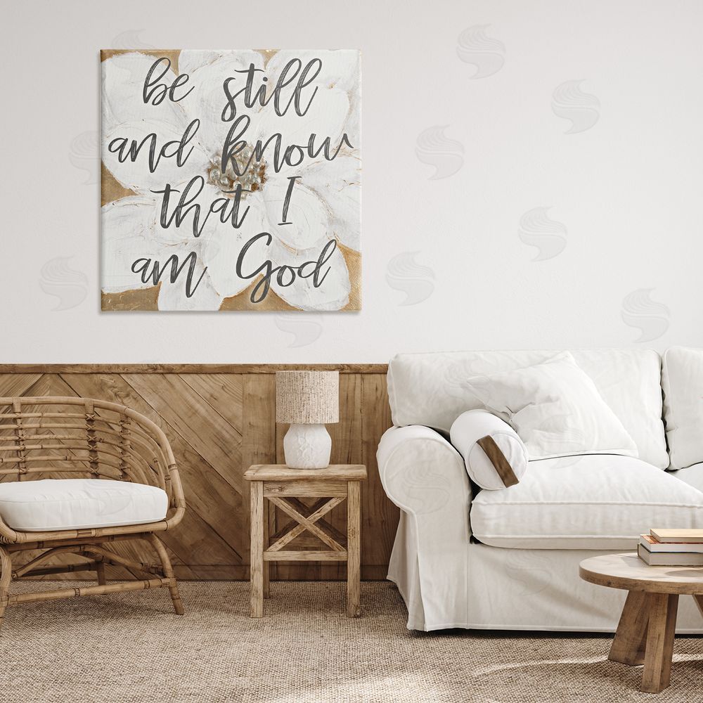 Sundance Graphics Be Still Script with Flower Canvas Wall Art Print in Room