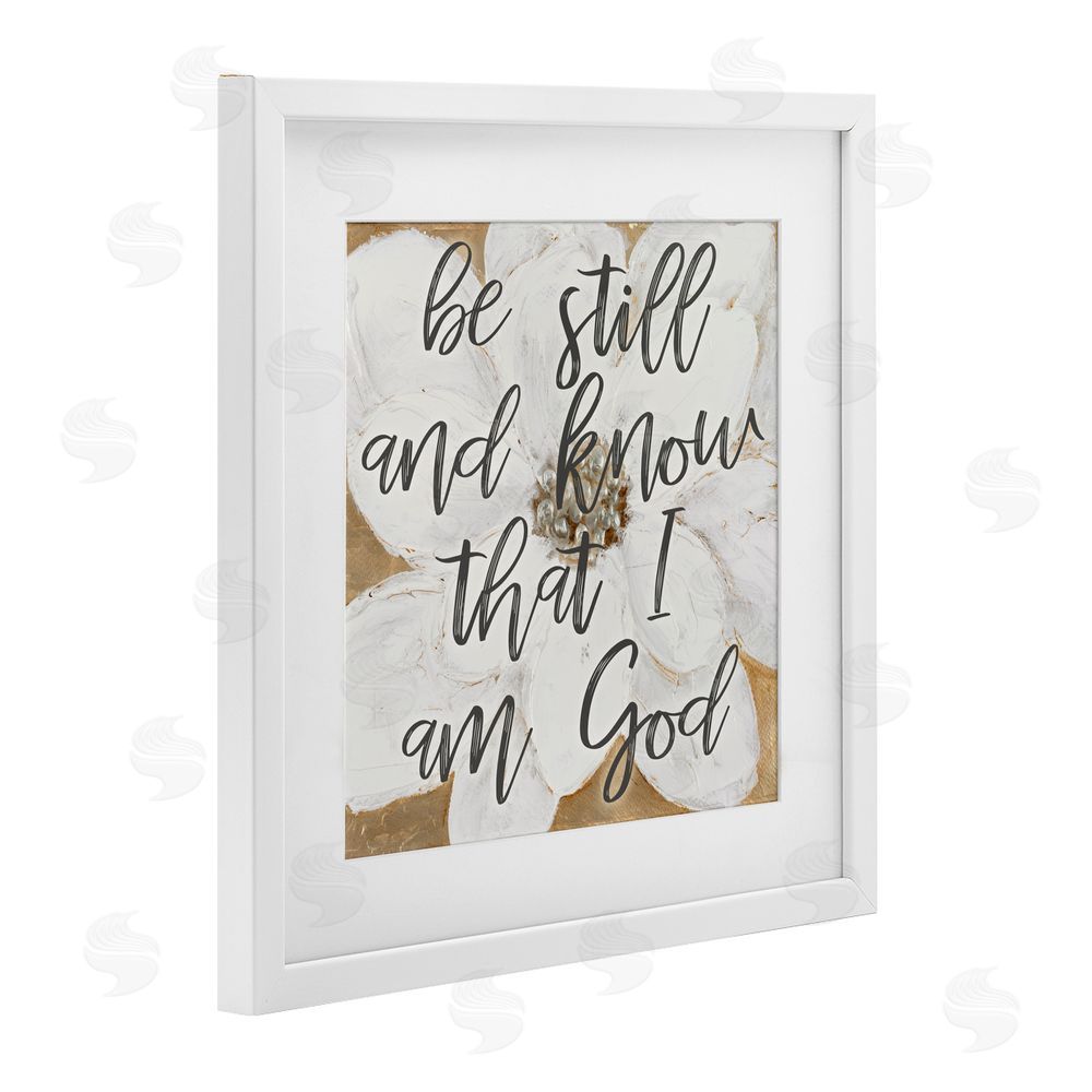 Sundance Graphics Be Still Script with Flower White Framed Print Under Glass Wall Art
