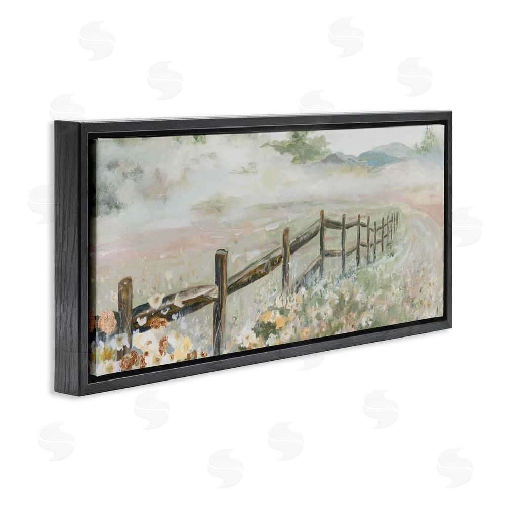 Sundance Graphics Soft Fence with Flowers Black Floating Frame Canvas Wall Art Print