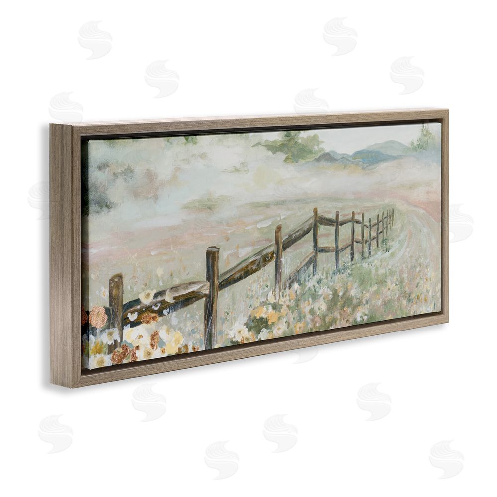 Sundance Graphics Soft Fence with Flowers Brown Floating Frame Canvas Wall Art Print