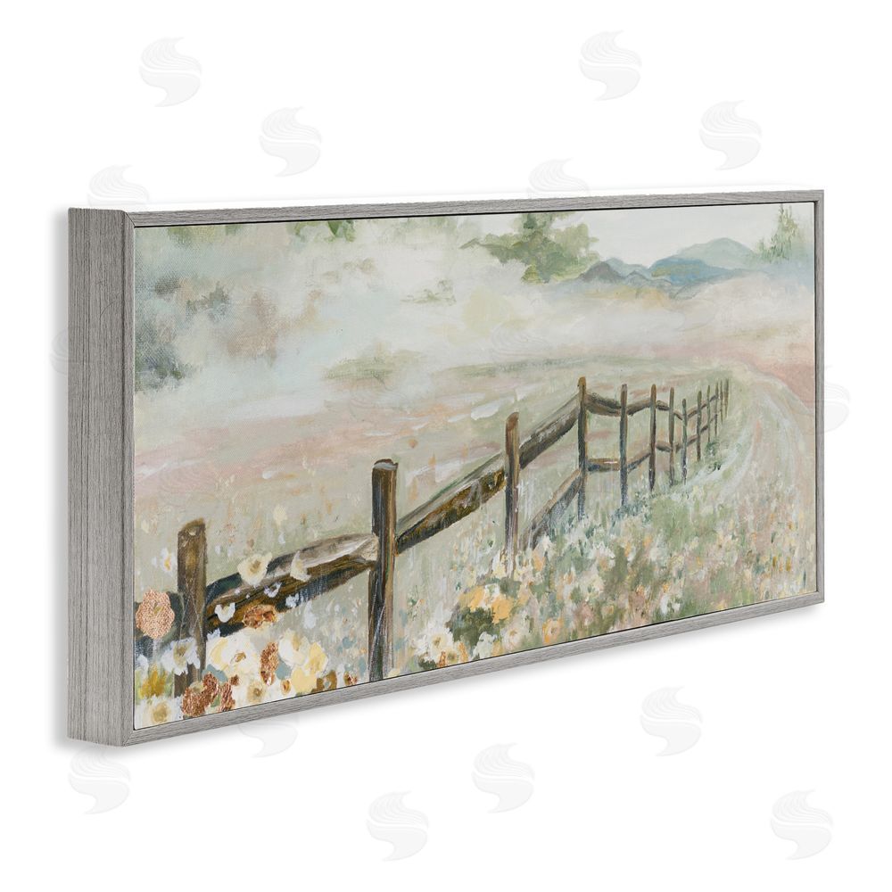 Sundance Graphics Soft Fence with Flowers Gray Framed Giclee Wall Art Print
