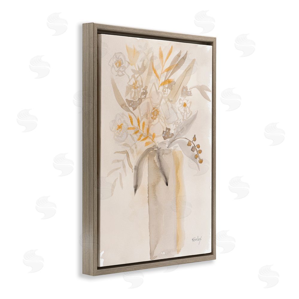Sundance Graphics Earthy Soft Flower Vase Brown Floating Frame Canvas Wall Art Print