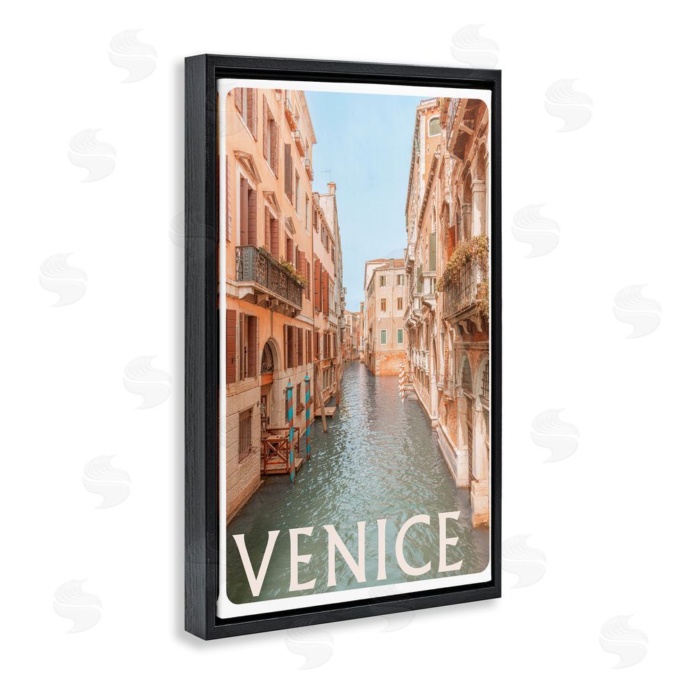 Sundance Graphics Venice Canal Waterway Black Floating Frame Canvas Wall Art Print