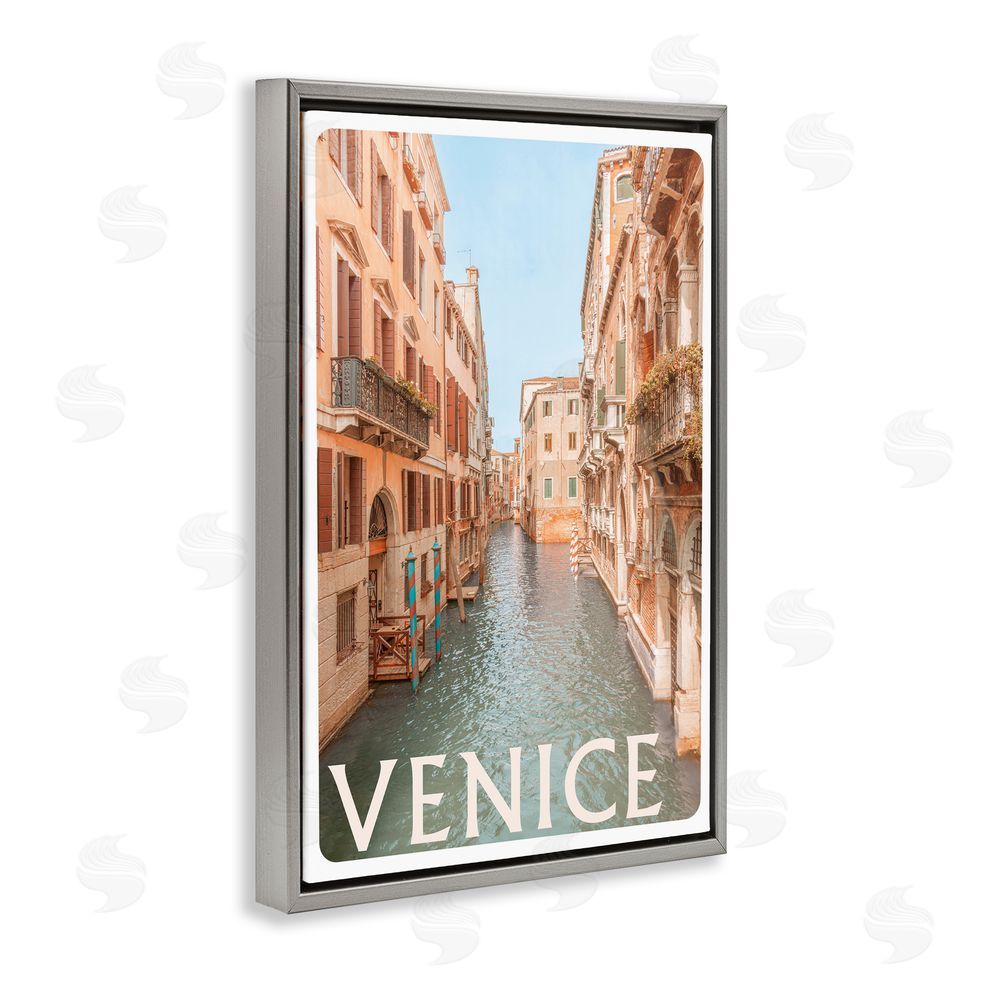 Sundance Graphics Venice Canal Waterway Gray Floating Frame Canvas Wall Art Print