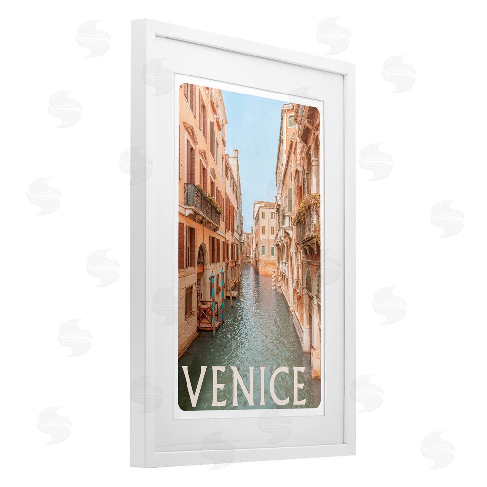 Sundance Graphics Venice Canal Waterway White Framed Print Under Glass Wall Art