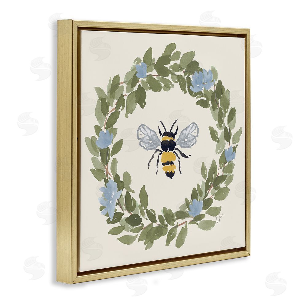 Lucille Price Bee Celebration Wreath Gold Floating Frame Stretched Canvas Wall Art Print