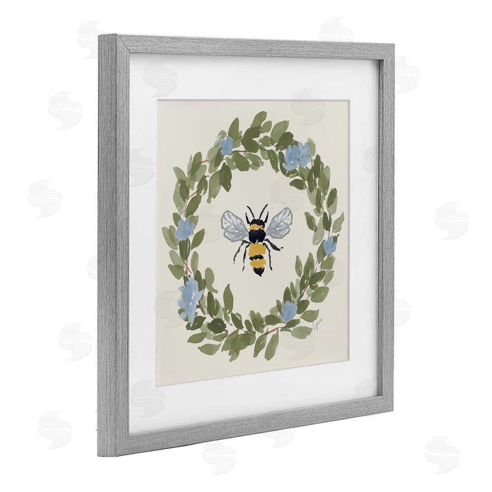 Lucille Price Bee Celebration Wreath Gray Framed Print Under Glass with Matting Wall Art