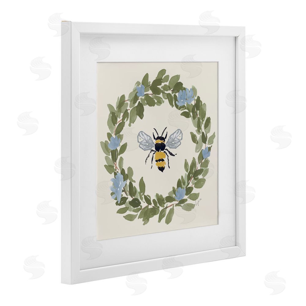 Lucille Price Bee Celebration Wreath White Framed Print Under Glass with Matting Wall Art