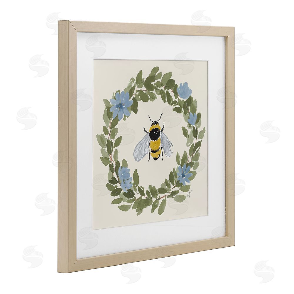 Lucille Price Floral Wreath Bee Celebration Brown Framed Print Under Glass Wall Art