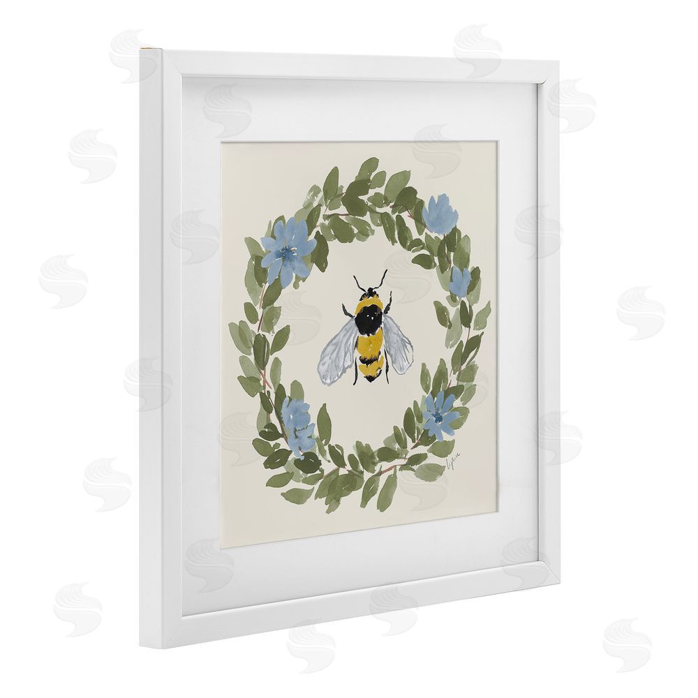 Lucille Price Floral Wreath Bee Celebration White Framed Print Under Glass Wall Art