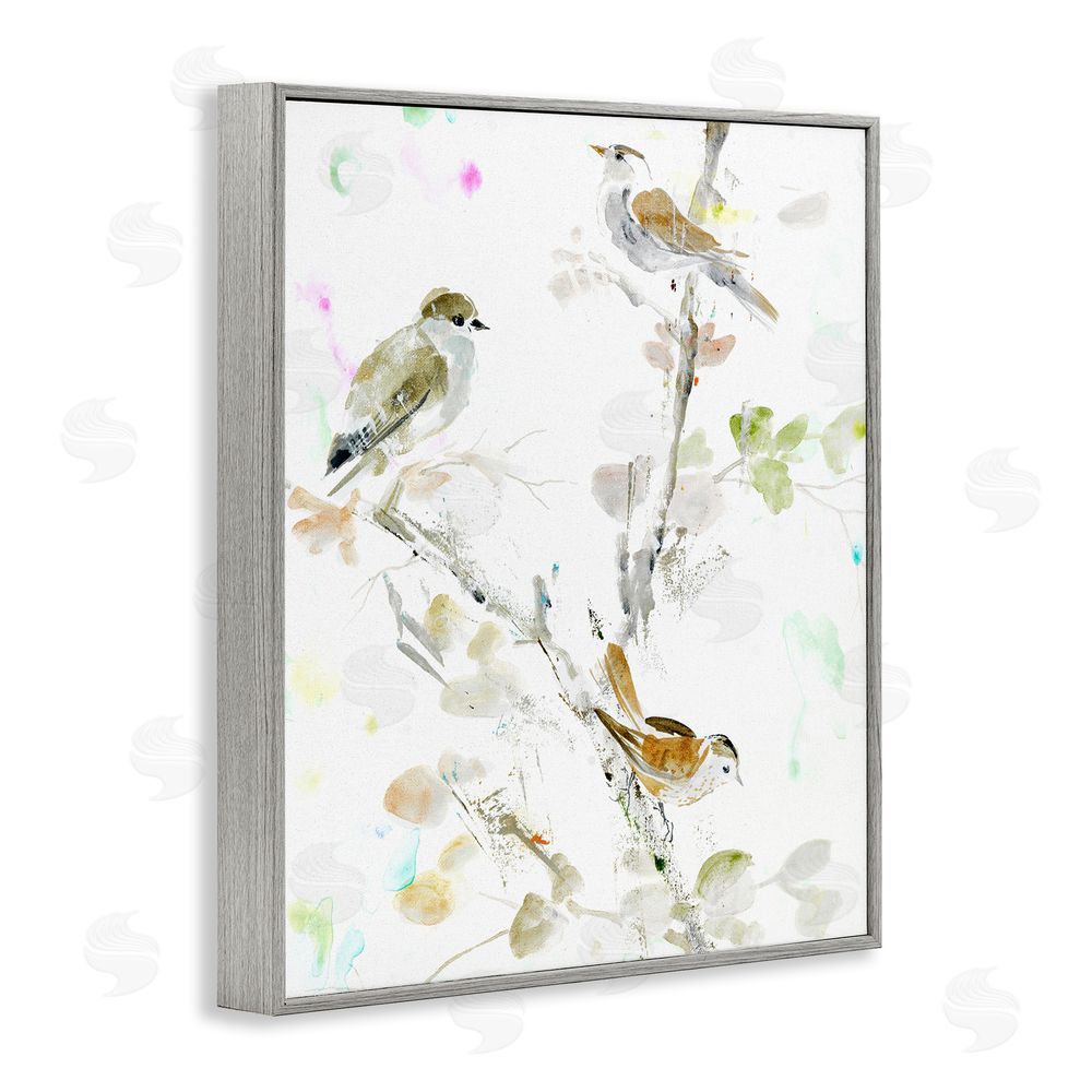 Lorenzo Collective Delicate Feathers Trio Gray Framed Giclee Wall Art Print