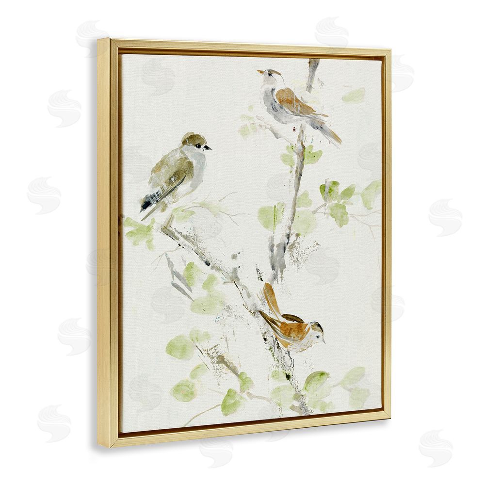 Lorenzo Collective Delicate Feathers Abstraction Gold Floating Frame Canvas Wall Art