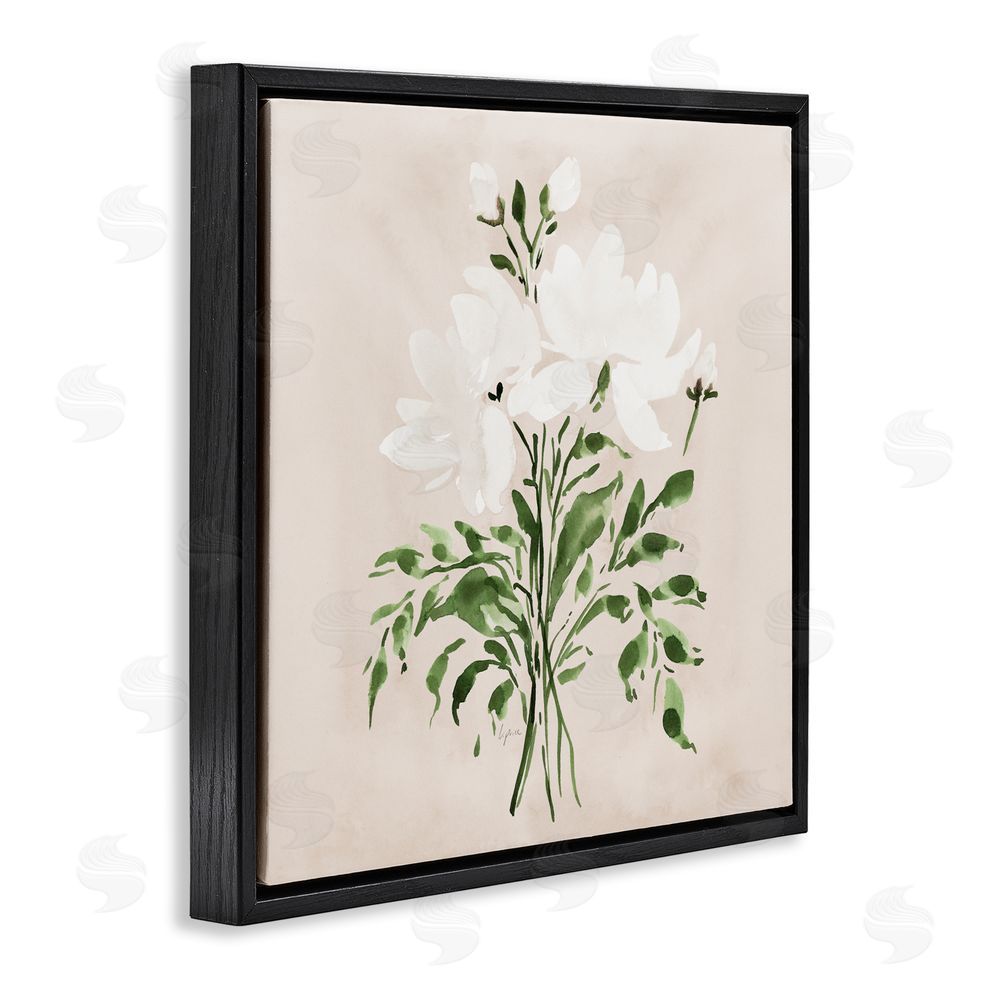 Lucille Price White On Tan Floral Black Floating Frame Canvas Wall Art Print