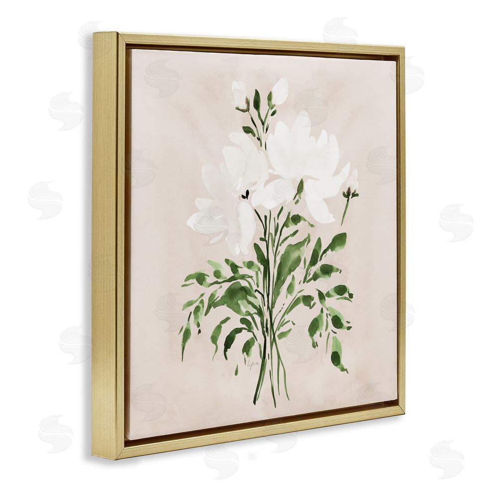 Lucille Price White On Tan Floral Gold Floating Frame Canvas Wall Art Print
