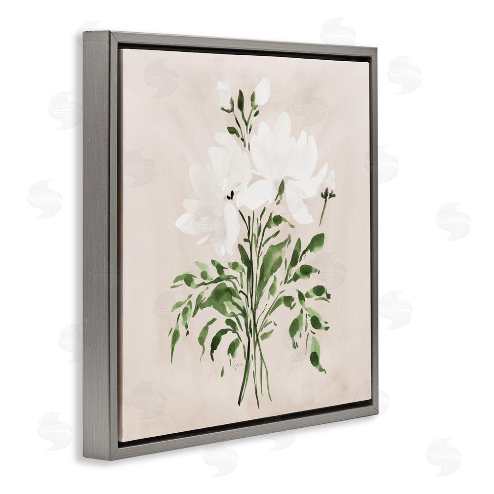 Lucille Price White On Tan Floral Gray Floating Frame Canvas Wall Art Print