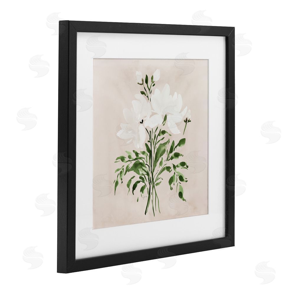 Lucille Price White On Tan Floral Black Framed Print Under Glass Wall Art