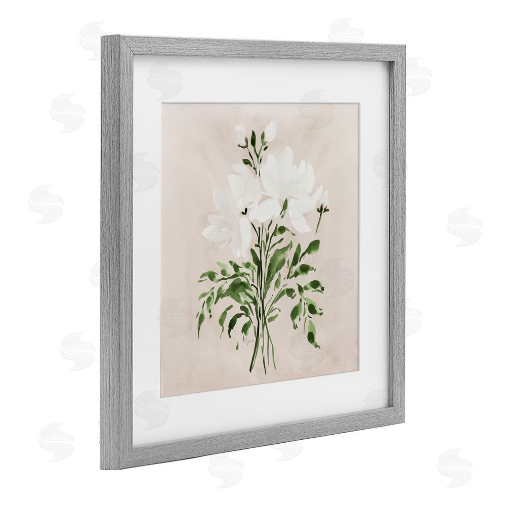 Lucille Price White On Tan Floral Gray Framed Print Under Glass Wall Art