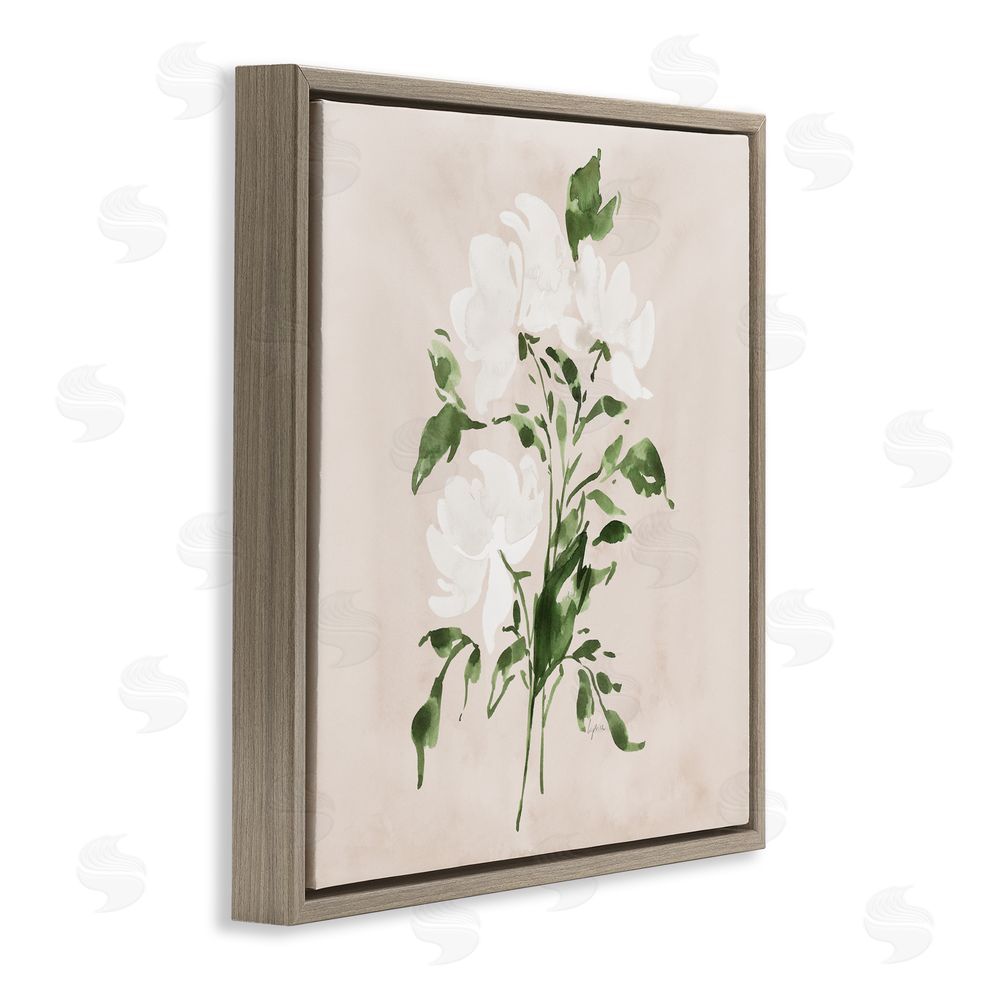 Lucille Price White On Tan Blossom Brown Floating Frame Canvas Wall Art Print