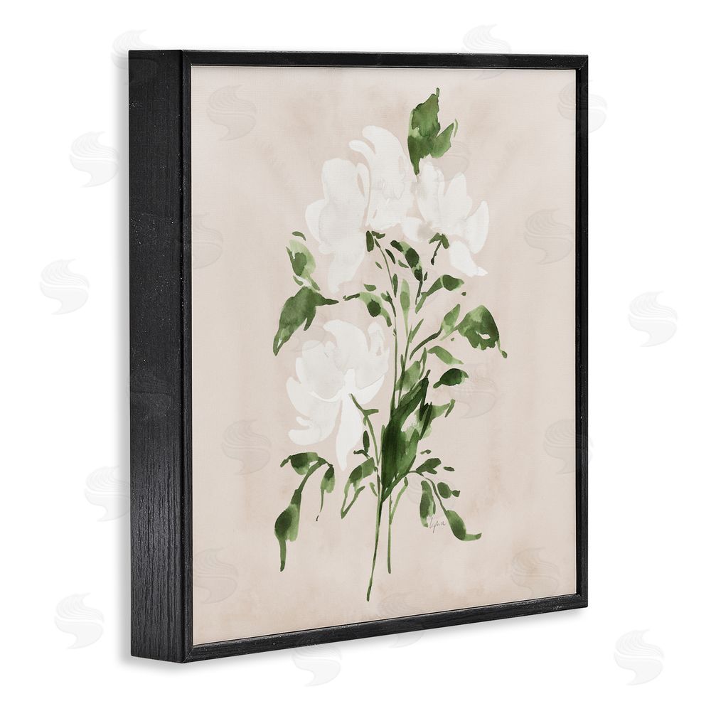Lucille Price White On Tan Blossom Black Framed Giclee Wall Art Print