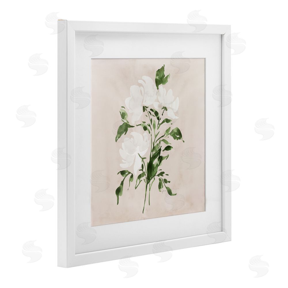 Lucille Price White On Tan Blossom White Framed Print Under Glass Wall Art