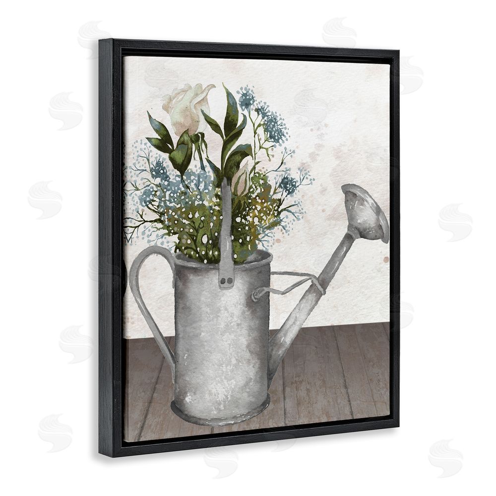 Sundance Graphics Floral Pitcher Watering Can Black Floating Frame Canvas Wall Art Print