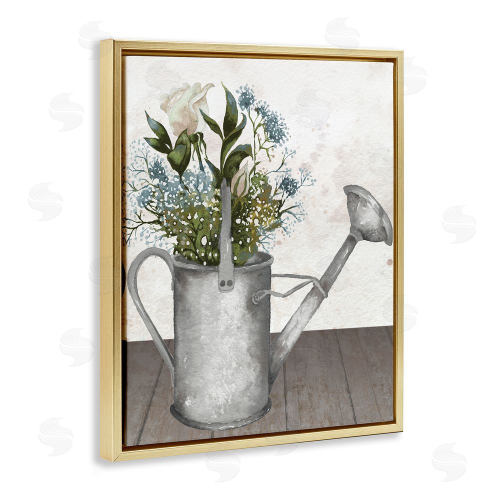 Sundance Graphics Floral Pitcher Watering Can Gold Floating Frame Canvas Wall Art Print