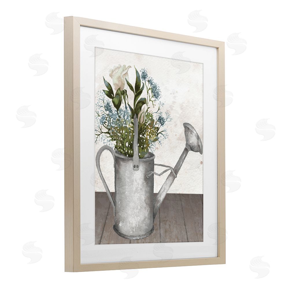 Sundance Graphics Floral Pitcher Watering Can Birch Framed Print Under Glass Wall Art