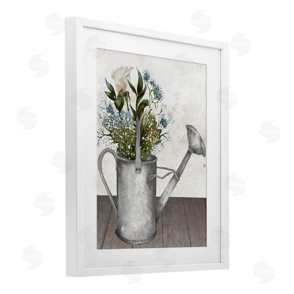 Sundance Graphics Floral Pitcher Watering Can White Framed Print Under Glass Wall Art