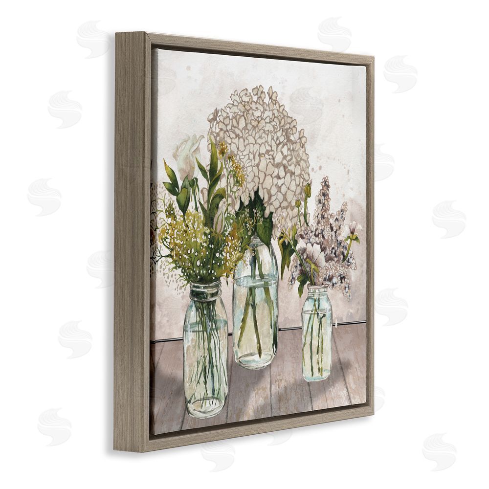 Sundance Graphics Jars Of Wildflowers Brown Floating Frame Canvas Wall Art Print
