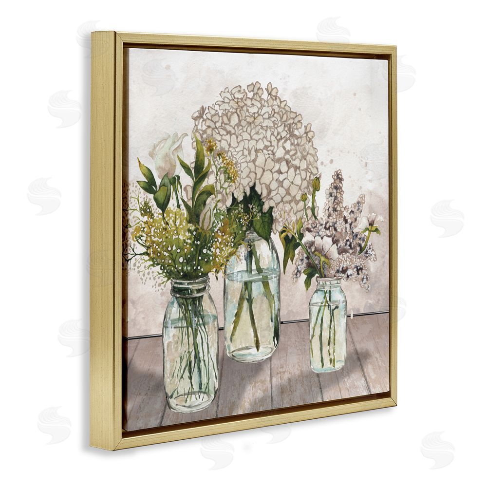 Sundance Graphics Jars Of Wildflowers Gold Floating Frame Canvas Wall Art Print